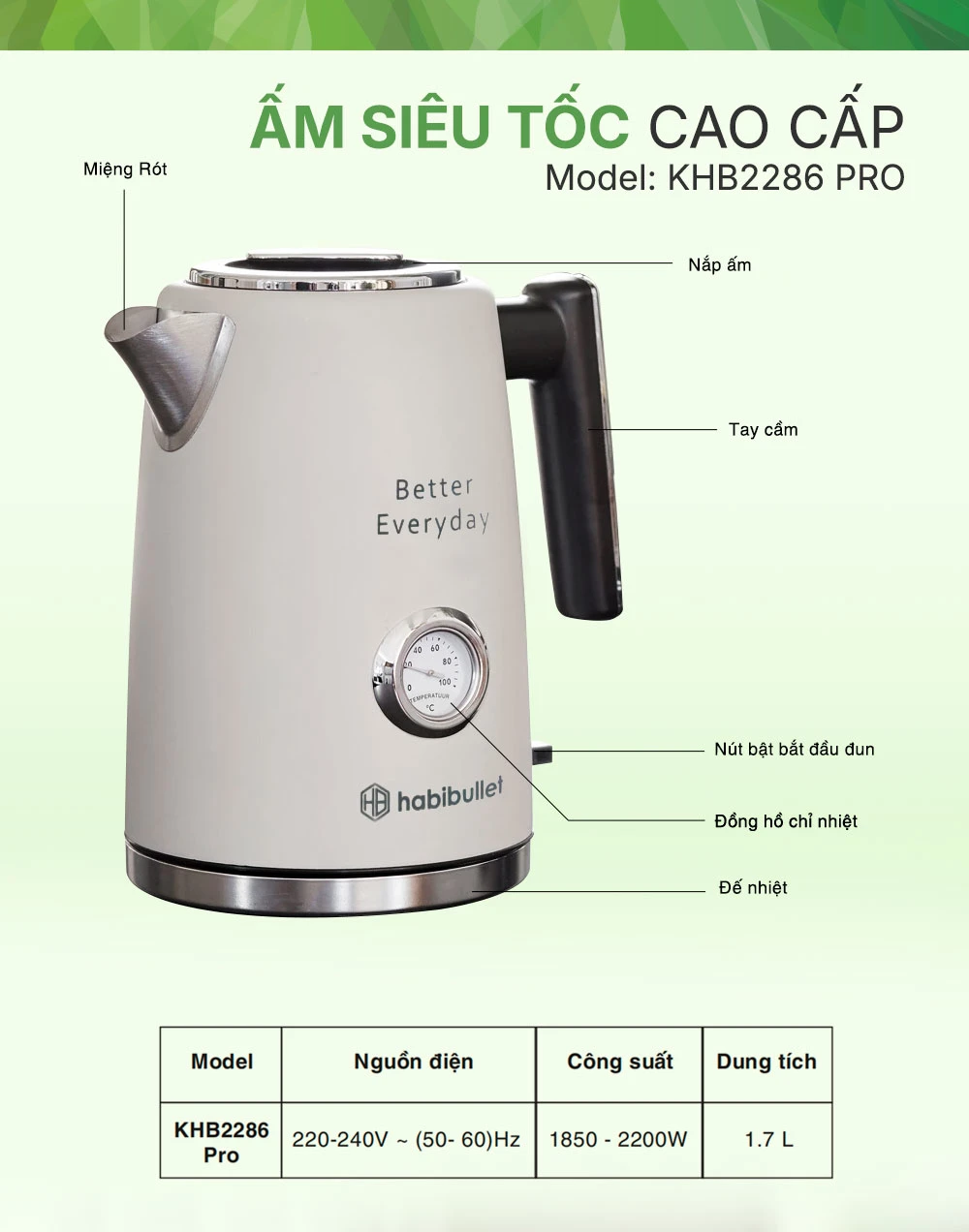 Ấm đun siêu tốc cao cấp Habibullet KHB2286 PRO BH245131 1